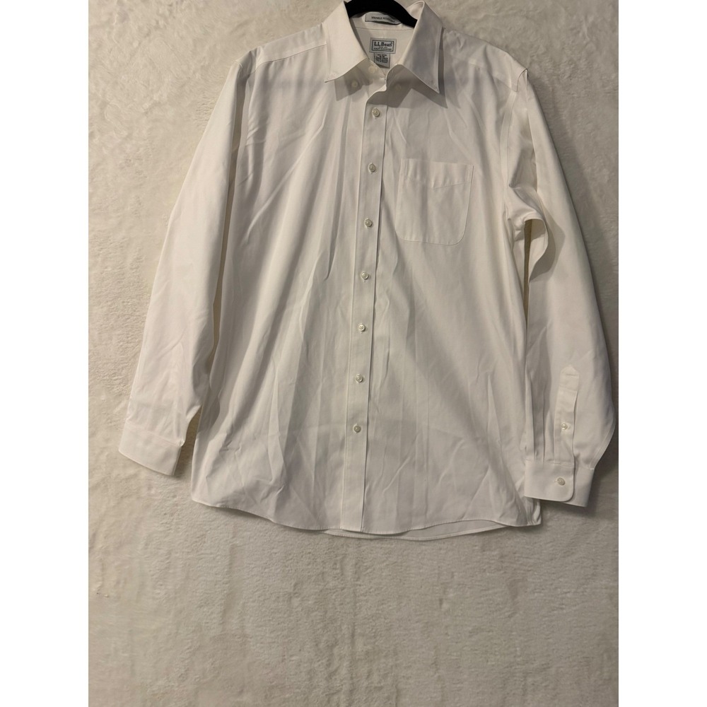 LL Bean Mens White Wrinkle Resistant Cotton Dress Shirt 16-36 251423